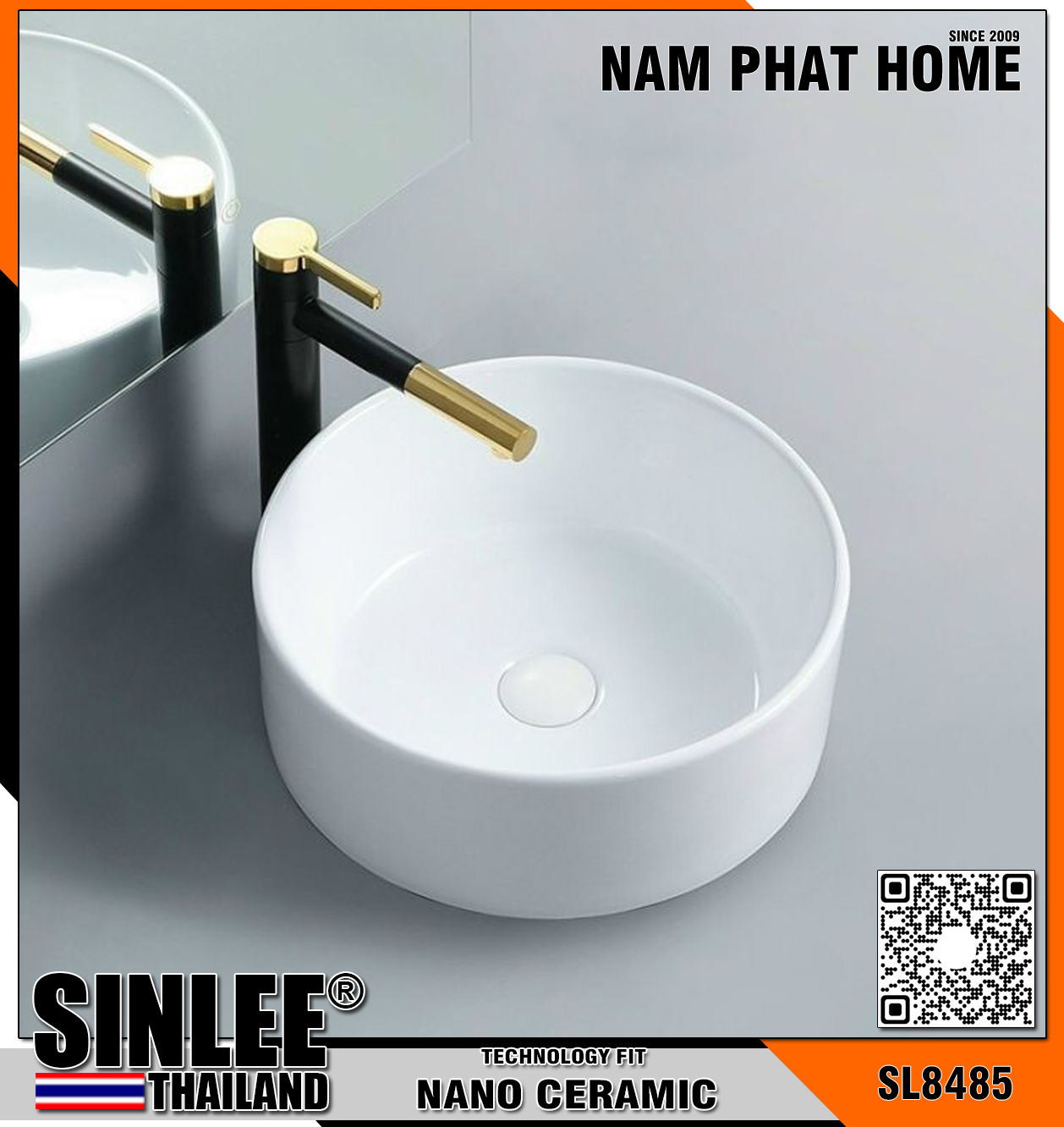 SL8485 – LAVABO SỨ ĐẶT BÀN TRÒN 410X410X140MM SINLEE