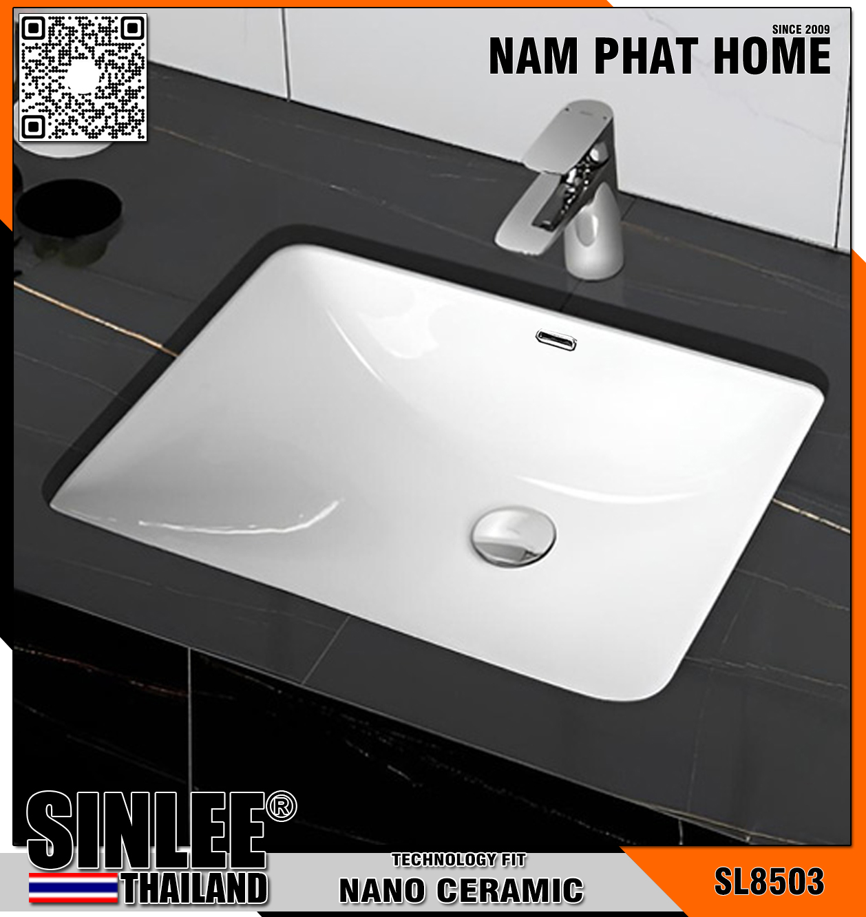 SL8503 – CHẬU SỨ RỬA MẶT ÂM BÀN ĐÁ CHỮ NHẬT SINLEE