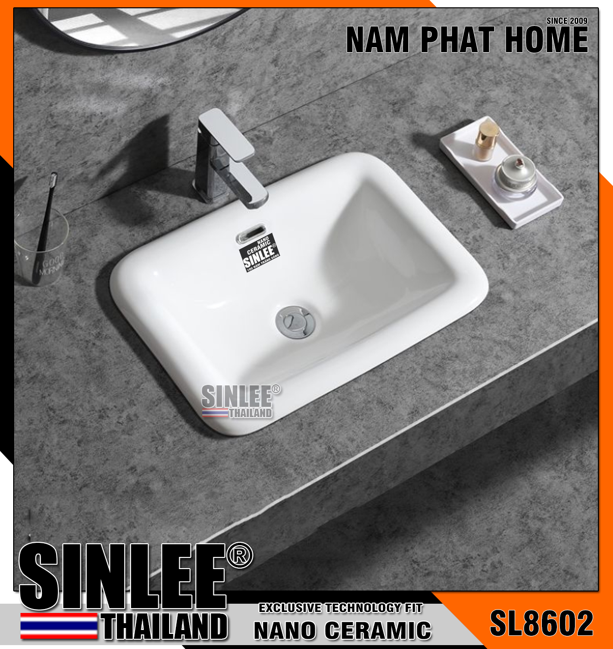 SL8602 – CHẬU SỨ RỬA MẶT DƯƠNG VÀNH VUÔNG SINLEE