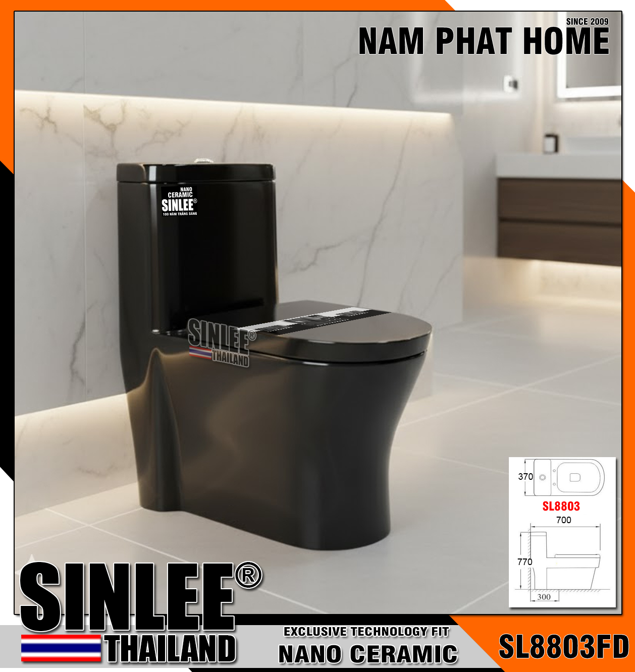 SL8803FD– Bồn cầu 1 khối màu đen Sinlee  (1)