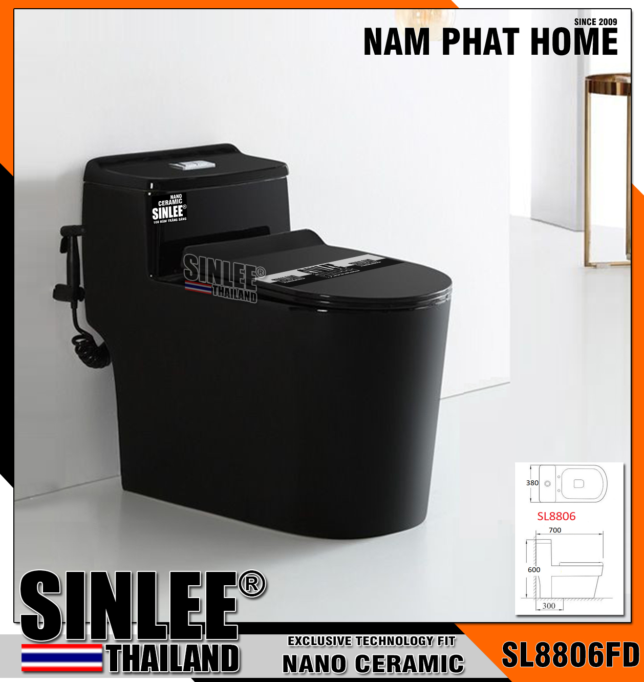 SL8806D – Bồn cầu 1 khối màu đen Sinlee (1)