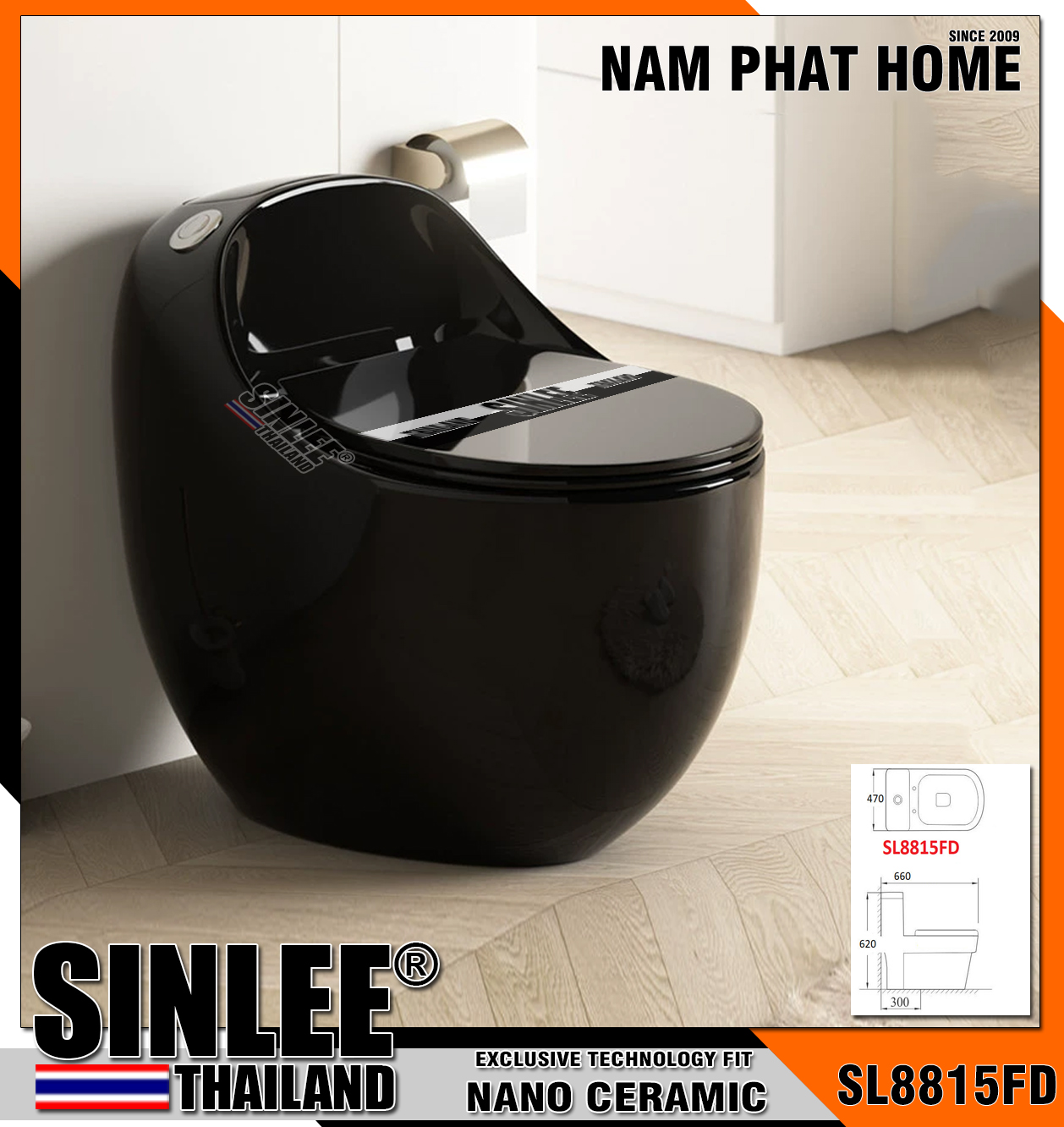SL8815FD – Bồn cầu trứng màu đen Sinlee (1)