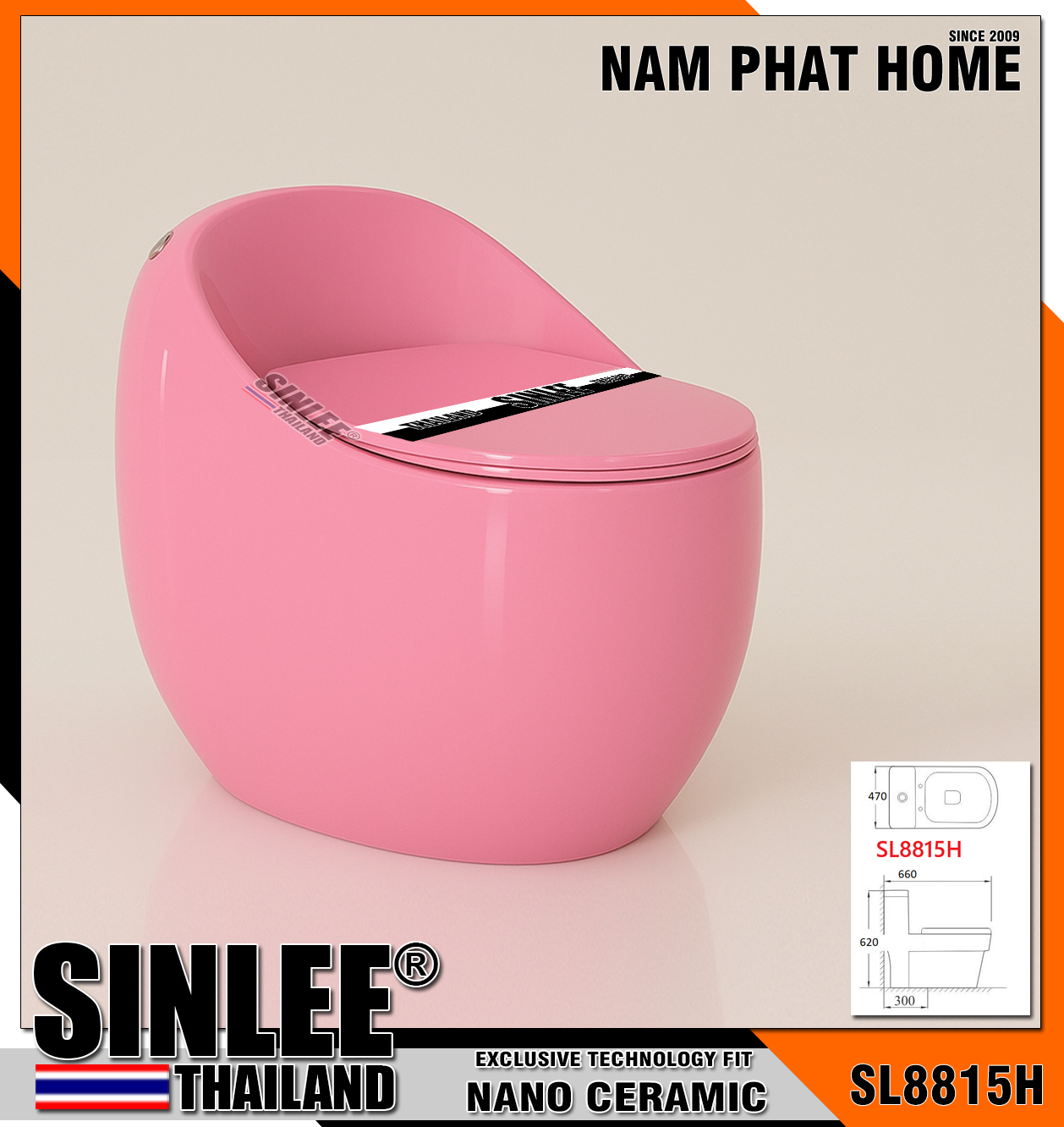 SL8815H – Bồn  cầu trứng màu hồng Sinlee (1)