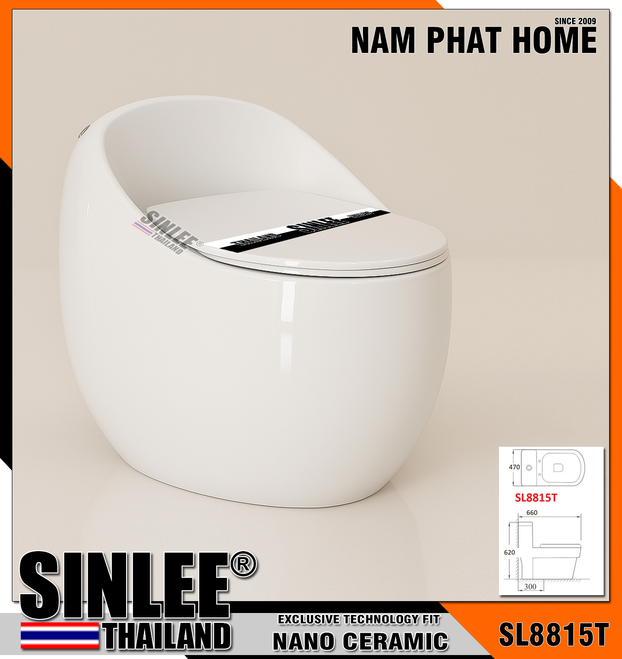 SL8815T – BỒN CẦU TRỨNG MÀU TRẮNG SINLEE  