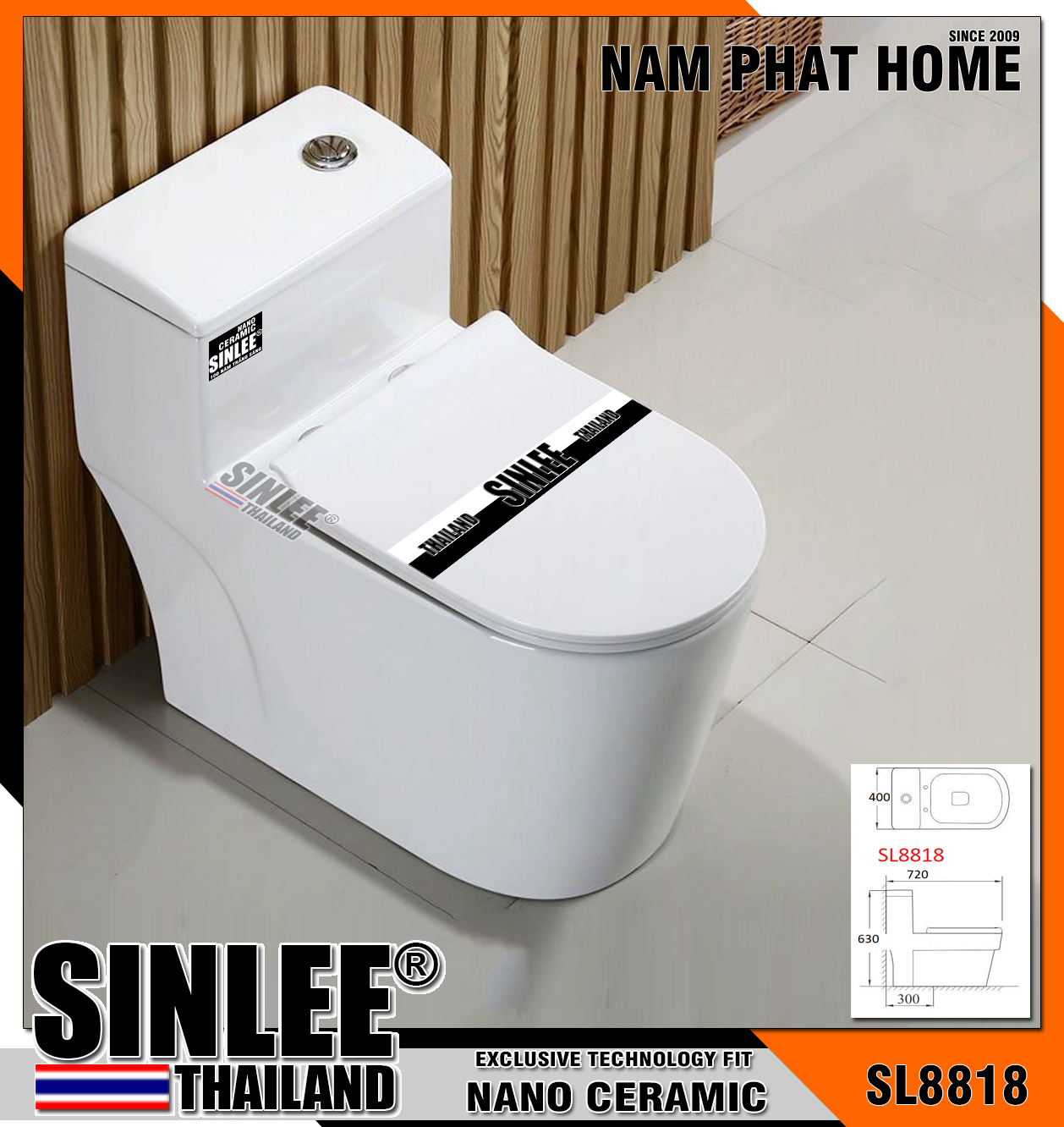 SL8818T – BỒN CẦU MỘT KHỐI MÀU TRẮNG SINLEE  