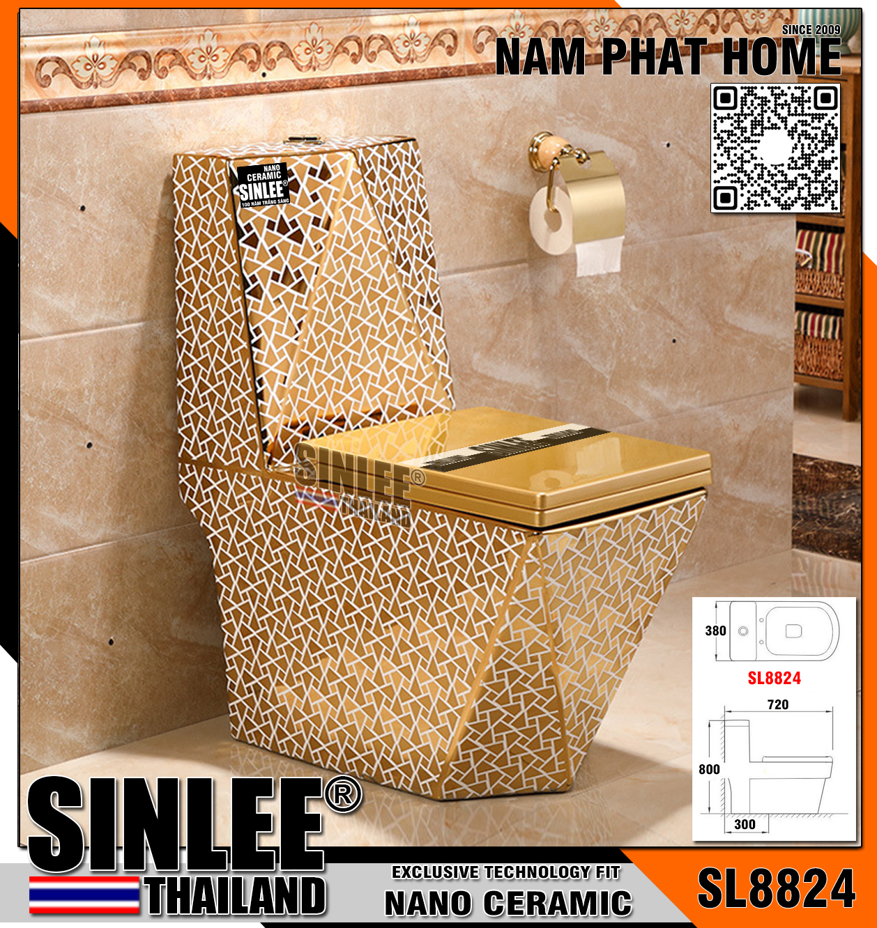SL8824 – Bồn cầu một khối kim cương mạ vàng PVD Sinlee (1)