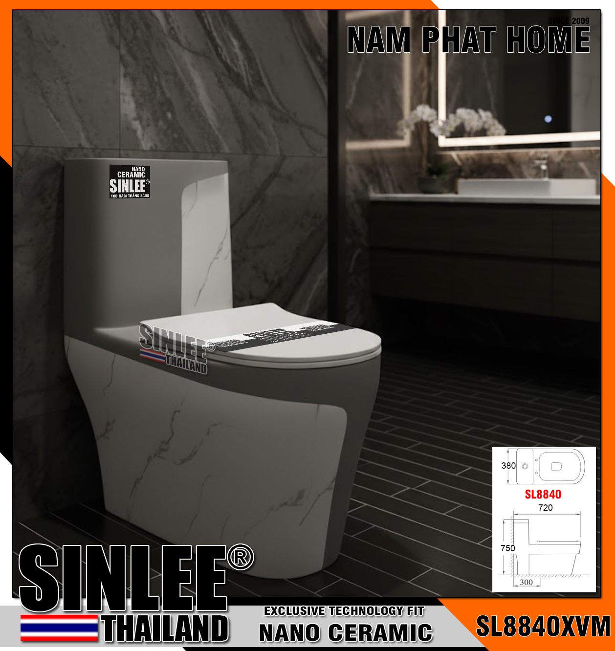 SL8840XVM – Bồn cầu trứng một khối màu xám vân mây Sinlee (1)