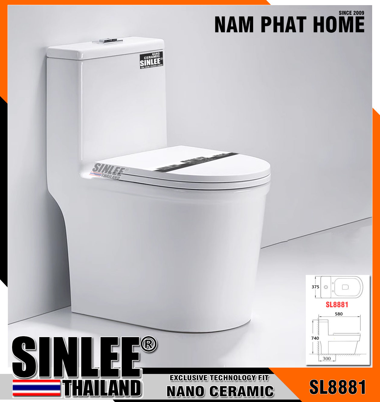 SL8881 – BỒN CẦU MỘT KHỐI MÀU TRẮNG SINLEE  