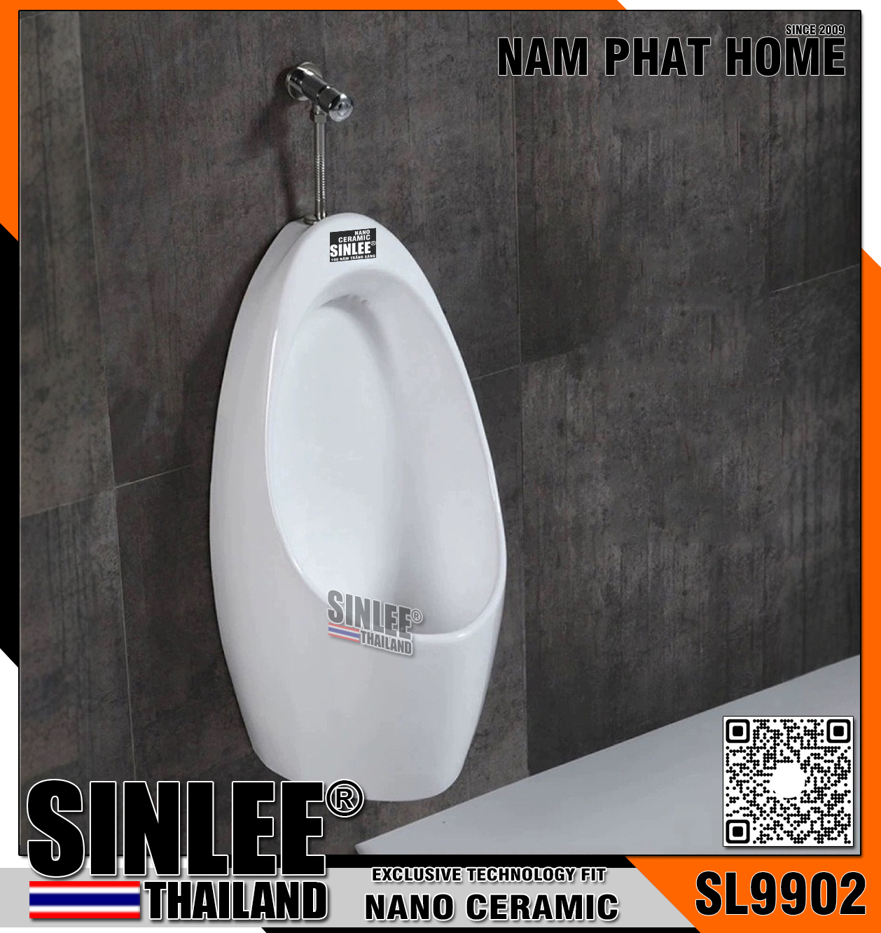 SL9902 - BỒN TIỂU NAM TREO TƯỜNG NHỎ VAN CƠ - XẢ NGANG 12cm  SIZE 340x 700MM
