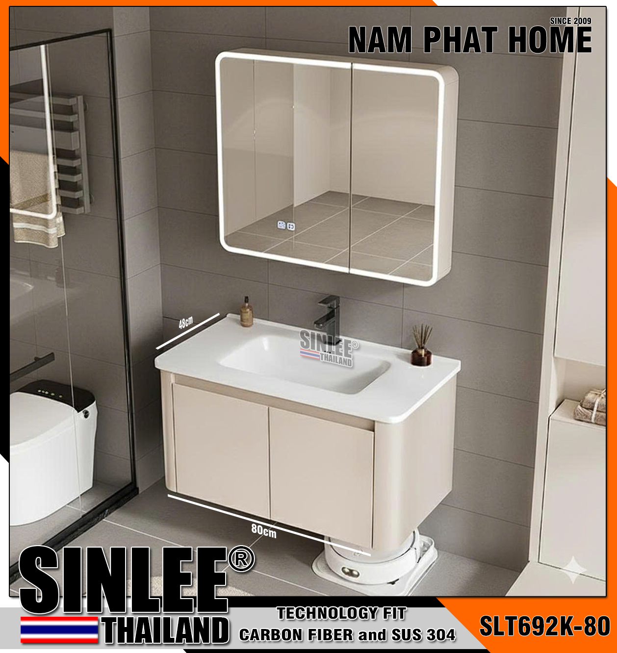 TNN3802-80 - LAVABO TỦ SINLEE, HỢP KIM NHÔM CHỐNG THẤM