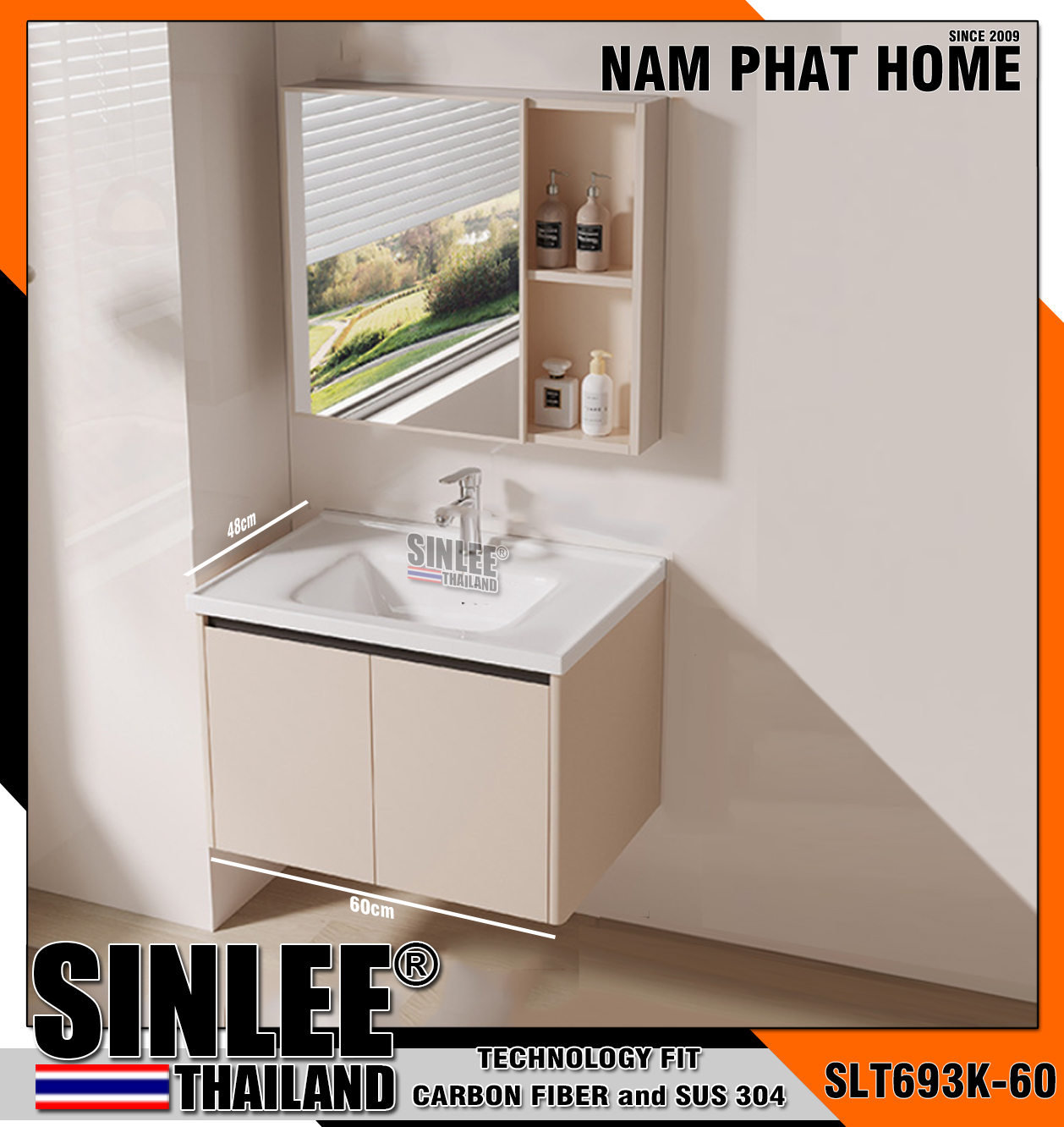 SLT693K-60- TỦ LAVABO SINLEE CHỐNG THẤM 