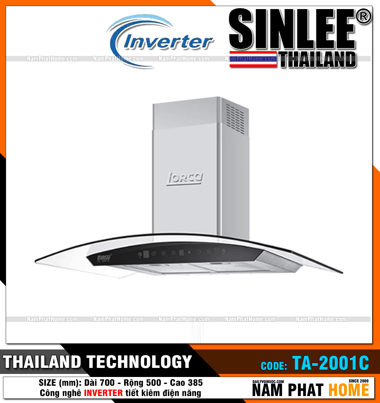 TA-2001C, MÁY HÚT MÙI CẢM ỨNG - SINLEE PHÂN PHỐI CHÍNH HÃNG LORCA - SIZE 700mm