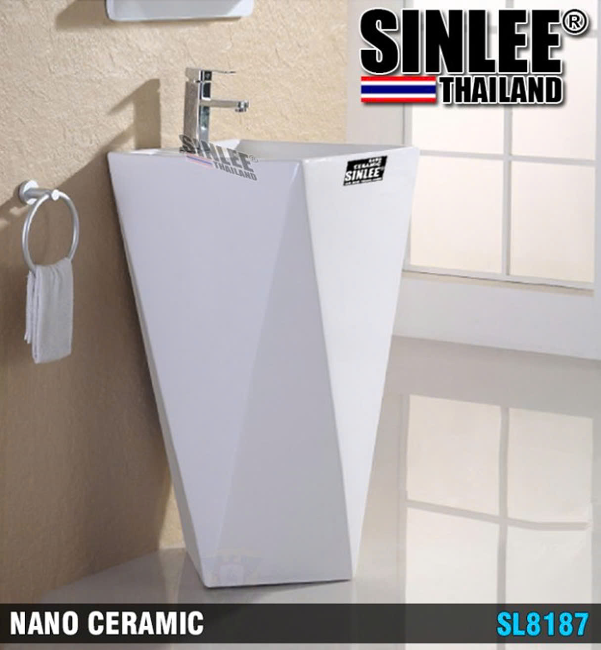 SL8187 – LAVABO SỨ TRỤ ĐỨNG LIỀN KHỐI KIM CƯƠNG