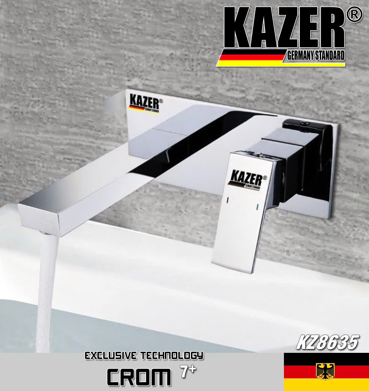 KZ8635 - VÒI LAVABO NÓNG LẠNH ĐỒNG THAU KAZER, MẠ CROM 7+ 