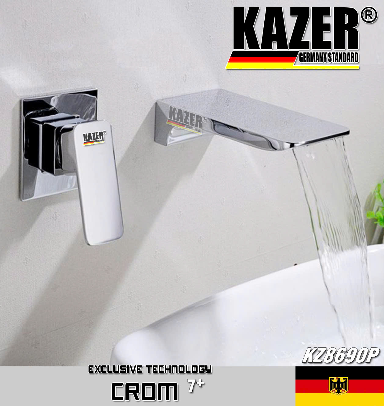 KZ8690P - VÒI LAVABO NÓNG LẠNH ĐỒNG THAU KAZER, MẠ CROM 7+