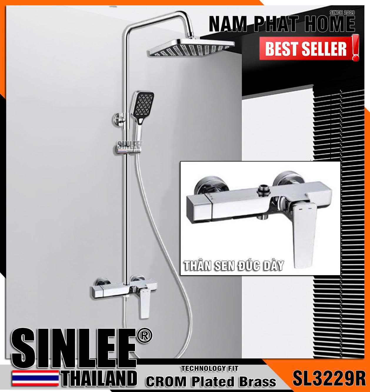 SL3229R - SEN CÂY TẮM ĐỨNG SINLEE - ĐỒNG THAU MẠ CROME
