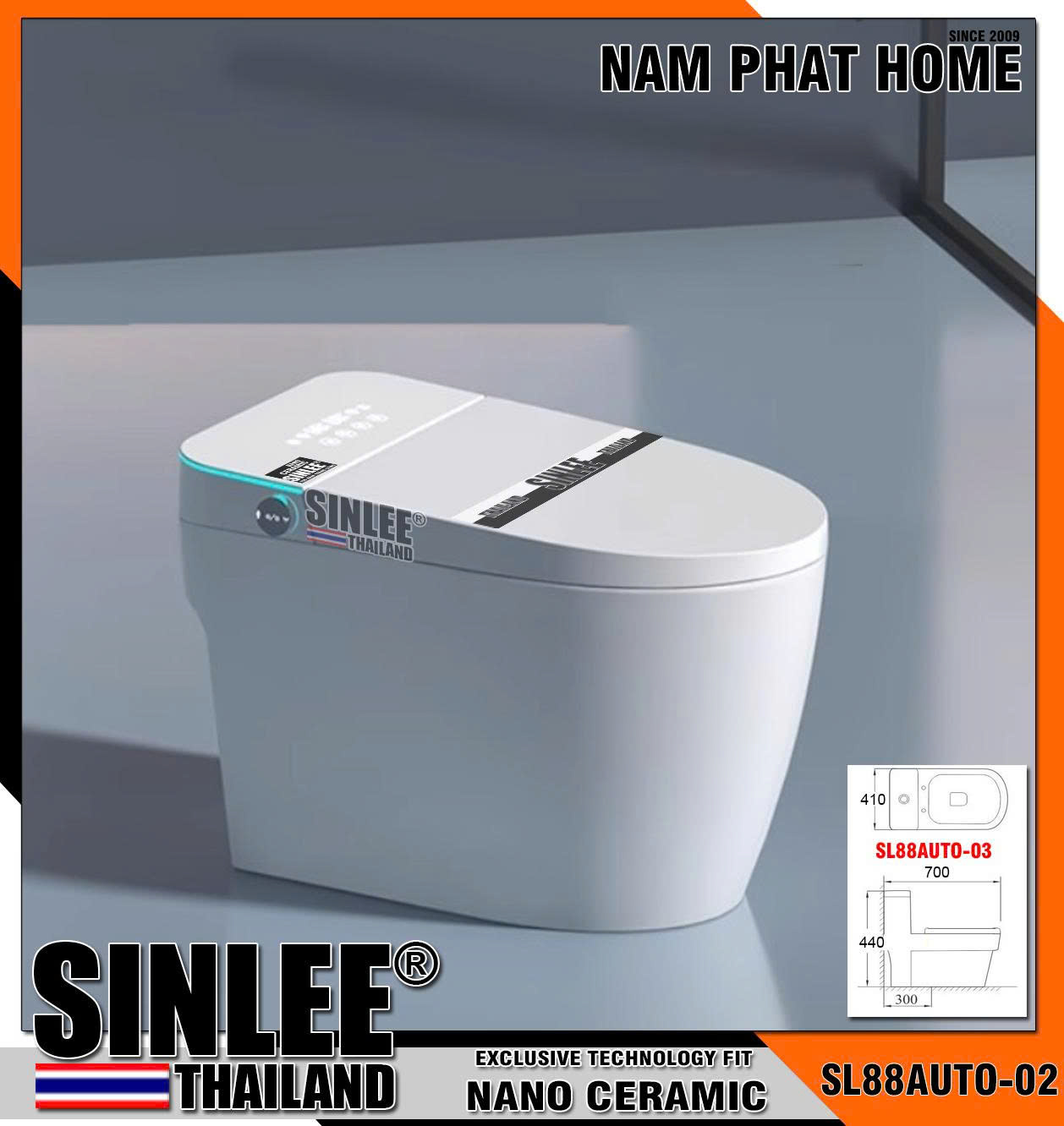 SL88AUTO-02 - BÀN CẦU MỘT KHỐI THÔNG MINH SINLEE, MẪU TRỨNG