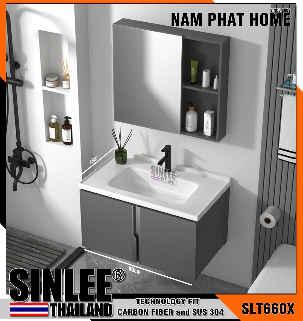 SLTD660X - LAVABO TỦ SINLEE, HỢP KIM NHÔM CHỐNG THẤM - 60CM