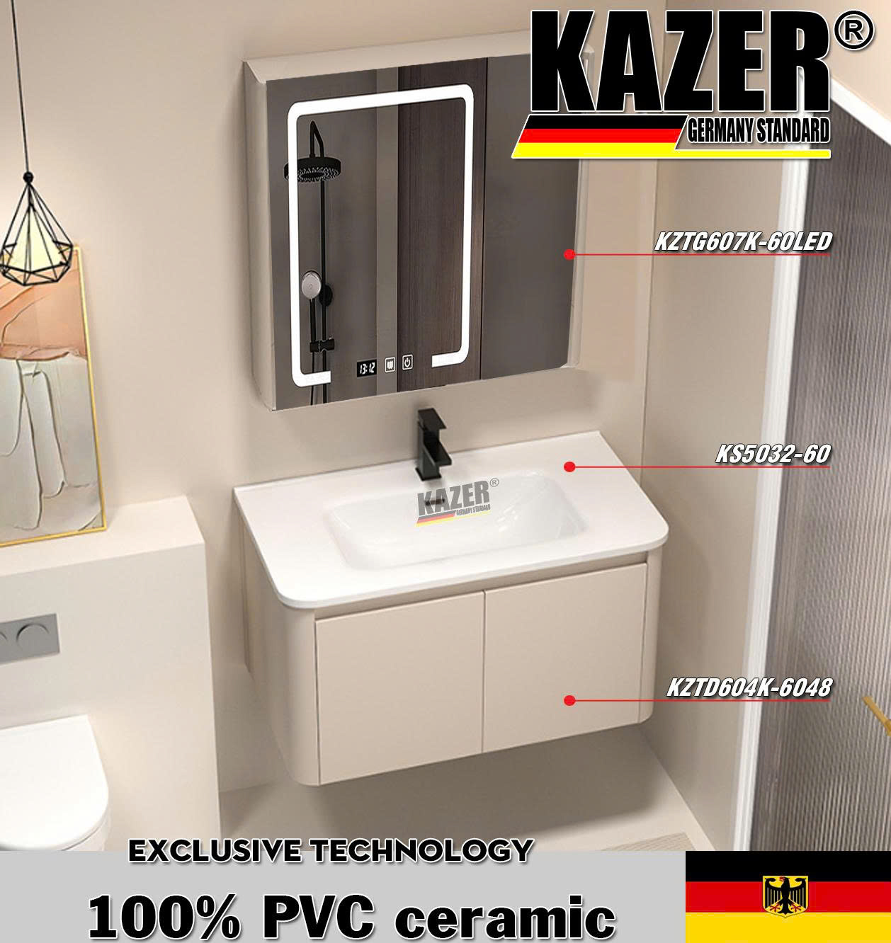 Tủ lavabo KAZER KZTD604K - Tủ gương KZTG607K có led - Nhựa 100% nhập khẩu