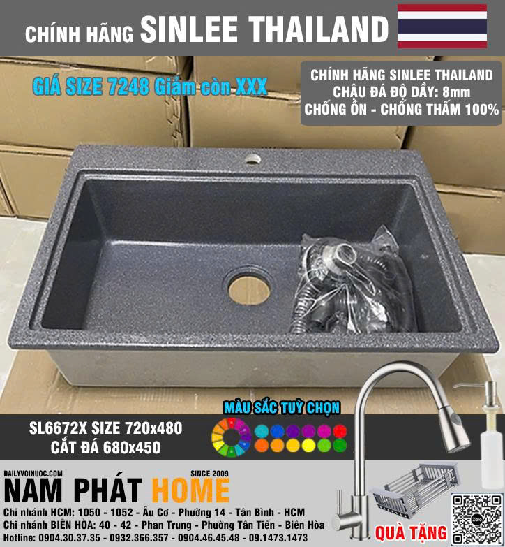 SL6672X- CHẬU RỬA CHÉN ĐÁ 1 HỘC SINLEE, MÀU XÁM