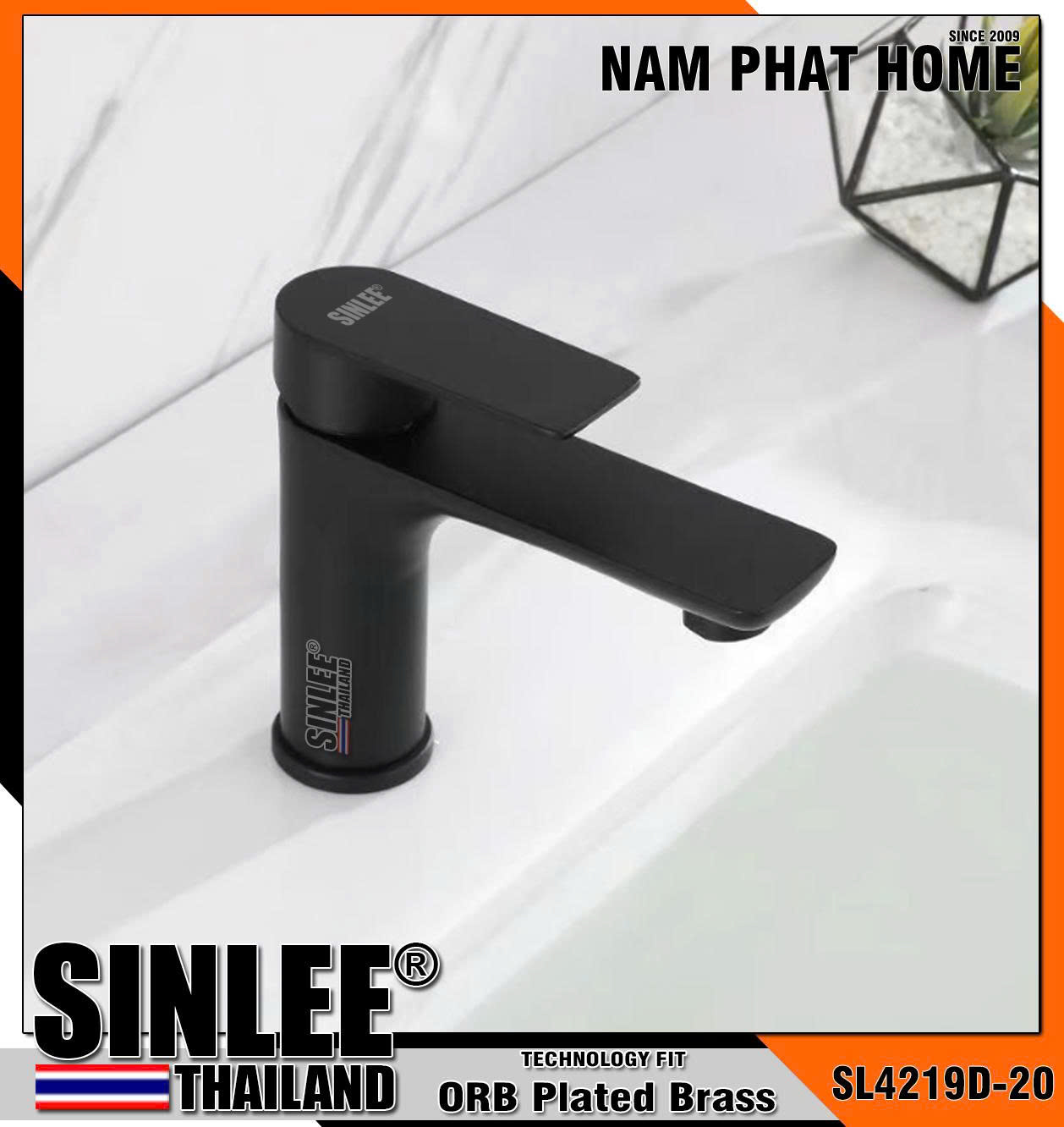 SL4219D – VÒI LAVABO NÓNG LẠNH INOX 304, MẠ OBR ĐEN 20CM