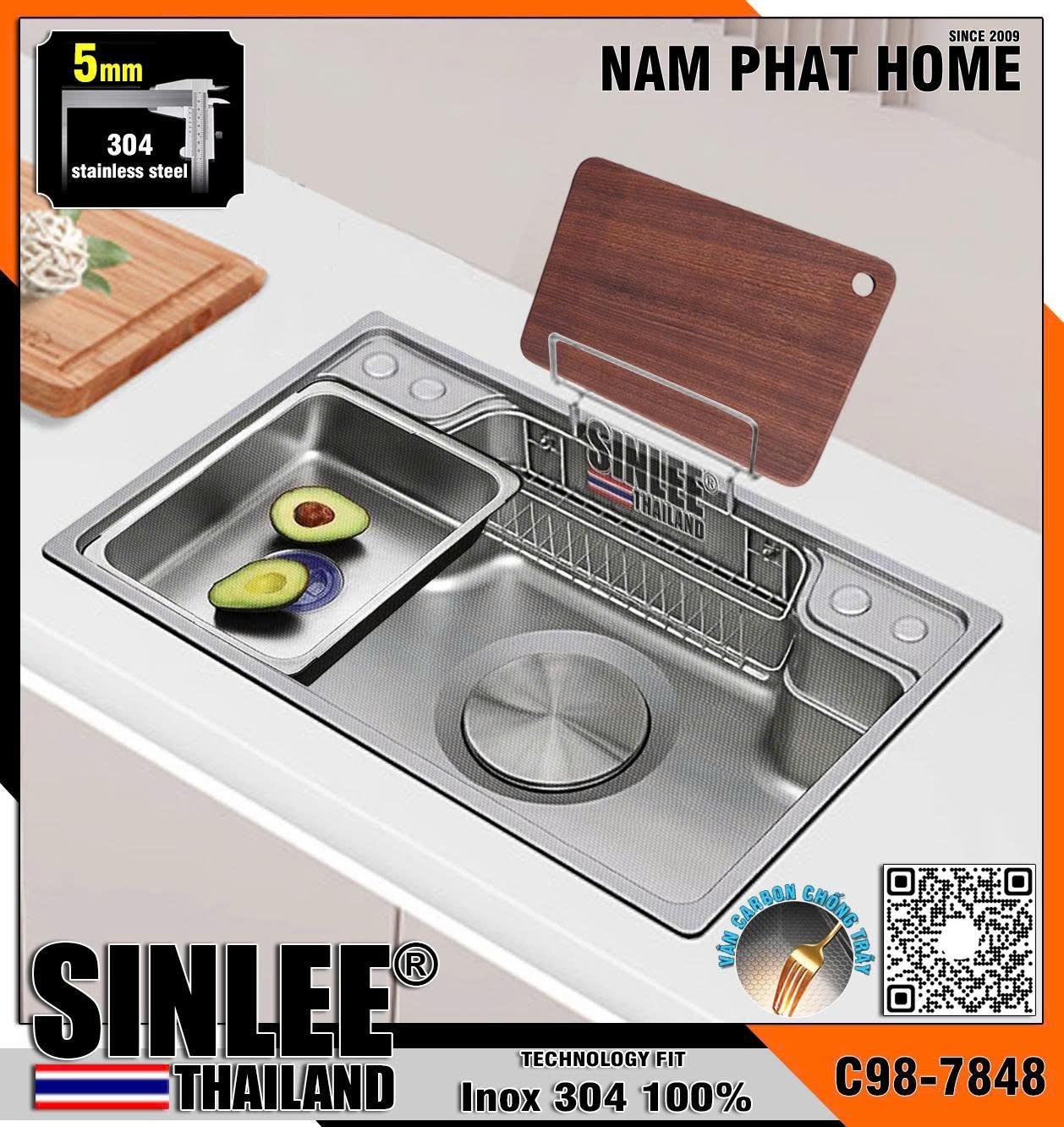 C98-7848, CHẬU CHÉN 1 HỘC CARBON CHỐNG TRẦY, DẦY 4mm ,Size 780x48mm