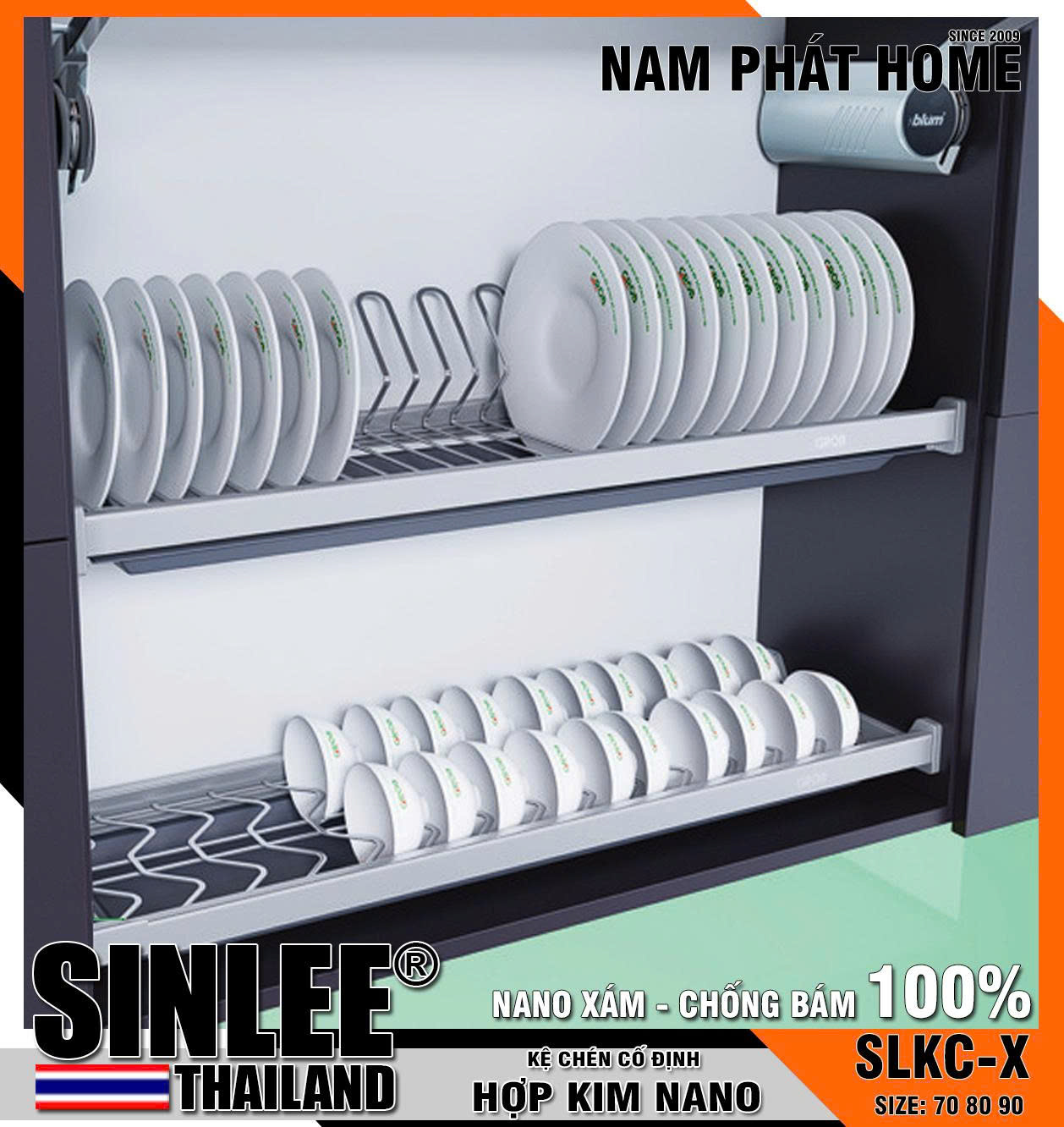 SLKC-X - KỆ ÚP CHÉN ÂM TỦ KIỂU CHỮ V - MÀU BẠC NANO - CÓ RAY HỨNG NƯỚC