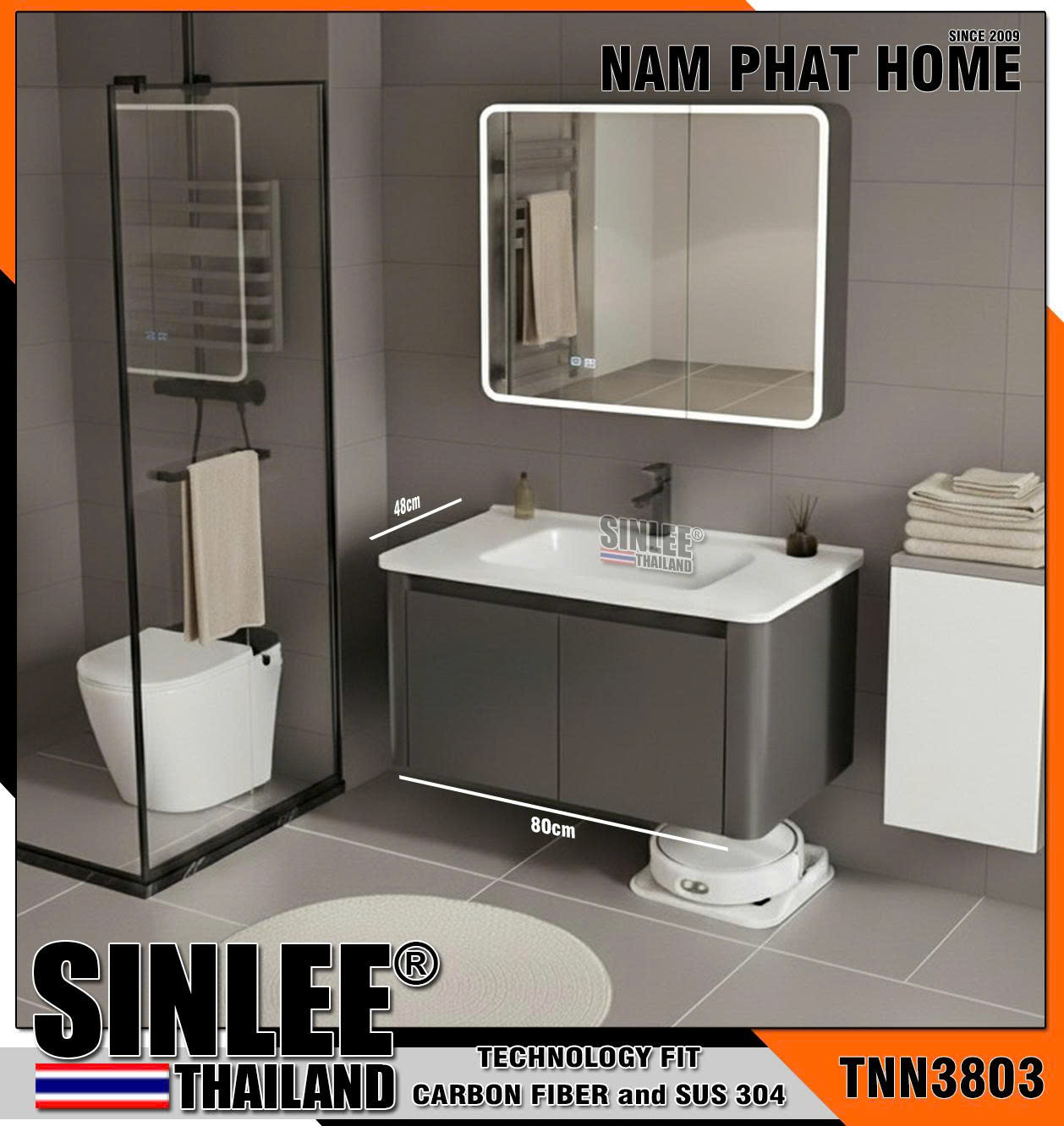TNN3803-80 - LAVABO TỦ SINLEE, HỢP KIM NHÔM CHỐNG THẤM