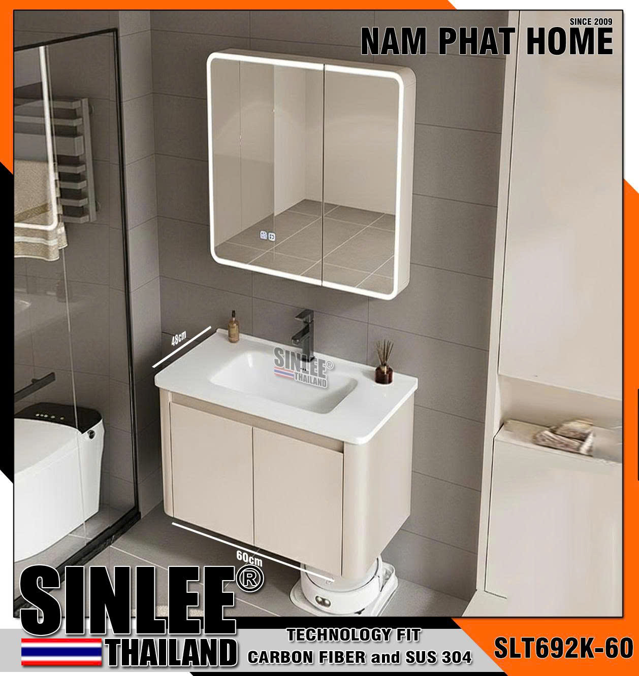 SLTD692K-60 - LAVABO TỦ SINLEE, HỢP KIM NHÔM CHỐNG THẤM 