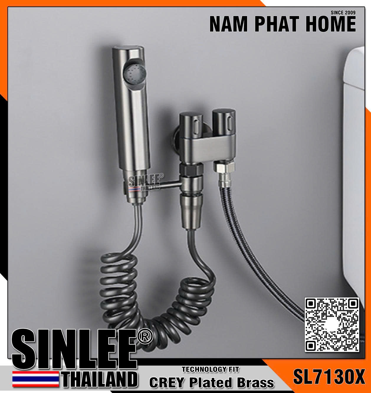 SL7130X – VÒI XỊT VỆ SINH ABS CAO CẤP MÀU XÁM SINLEE, KÈM VAN KHÓA VÀ GIÁ ĐỠ(BESTSALE)