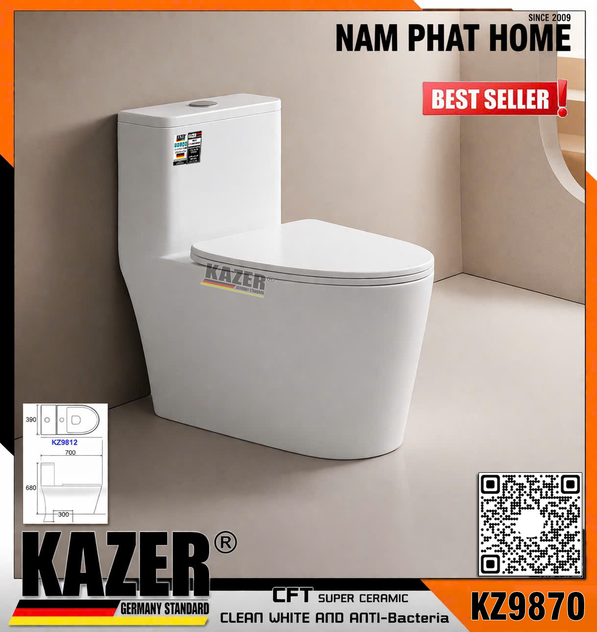 KZ9870 - BỒN CẦU 1 KHỐI KAZER 