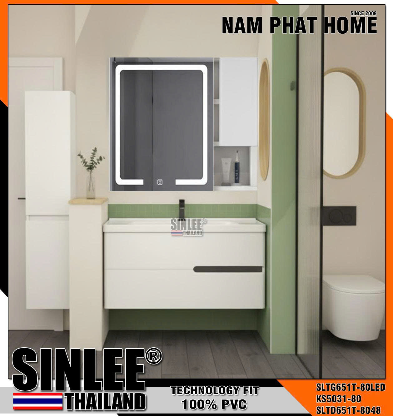 SLTD651T-80LED - LAVABO TỦ SINLEE, NHỰA PVC CHỐNG THẤM 