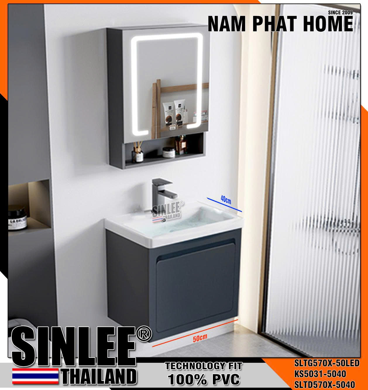 SLTD570X - LAVABO TỦ SINLEE, NHỰA PVC CHỐNG THẤM - 50cm