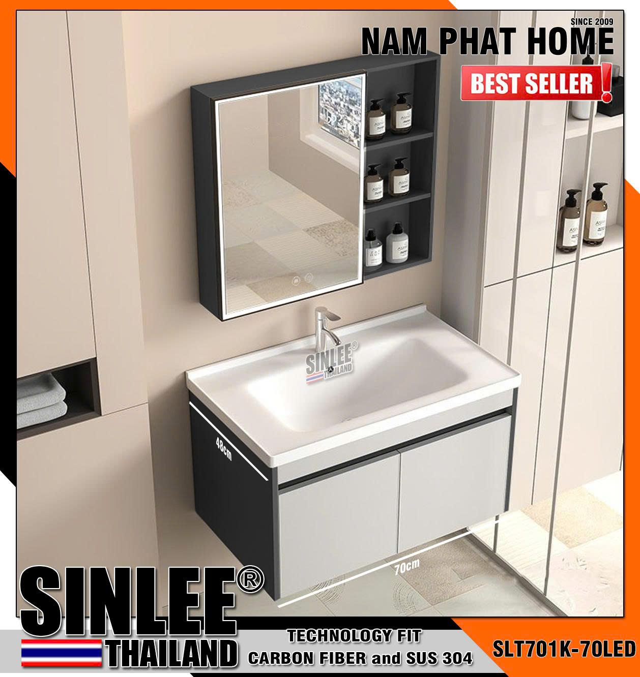 SLT701K-70LED - LAVABO TỦ SINLEE CHỐNG THẤM