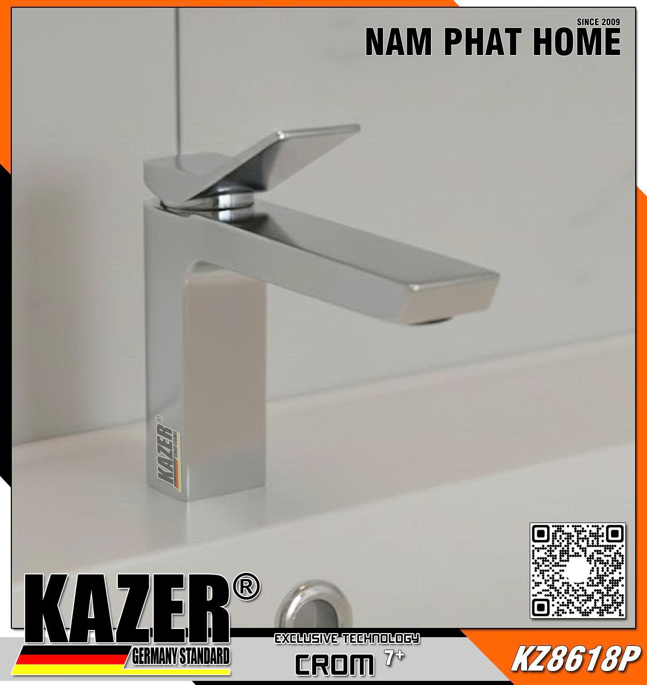 KZ8618P-20 - VÒI LAVABO ĐỒNG THAU NÓNG LẠNH KAZER - 20CM