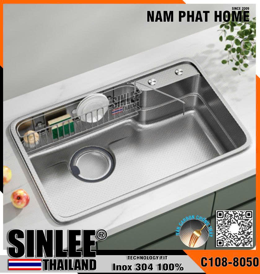 C108-8050, CHẬU CHÉN 1 HỘC CARBON CHỐNG TRẦY, Size 800x500mm