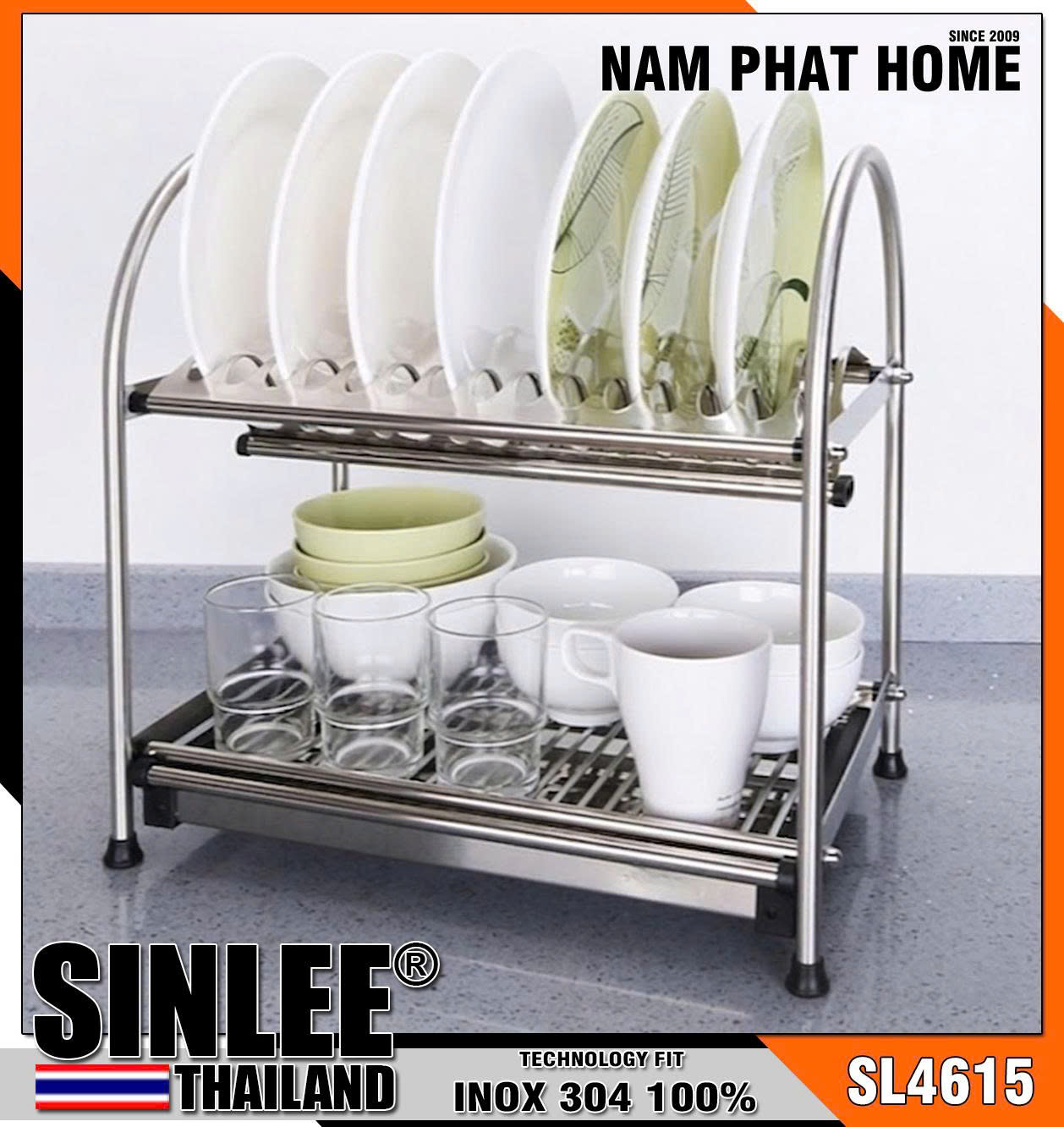 SL4615 - KỆ CHÉN ĐỂ BÀN INOX 304 ĐÚC DẦY CAO CẤP - MẪU TAY CONG , SIZE 655x60x440mm