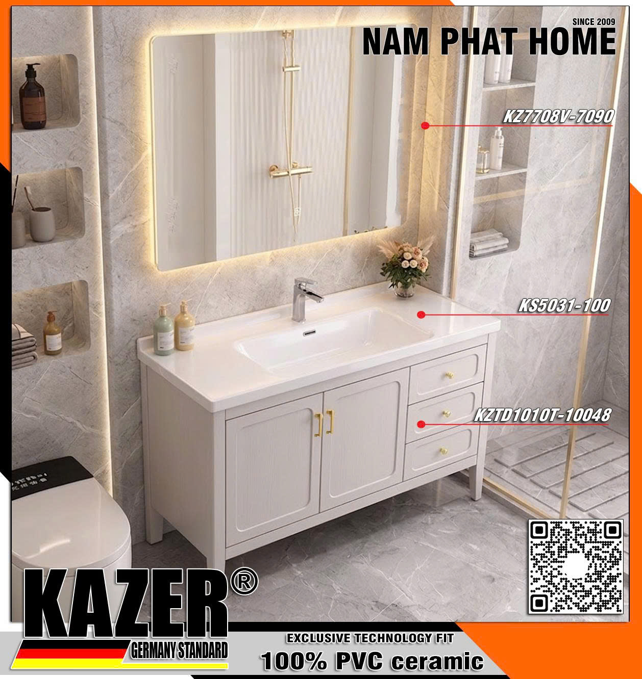 Tủ Lavabo KAZER KZTD1010T-10048 +  Gương KZ7708V-7090 (1)