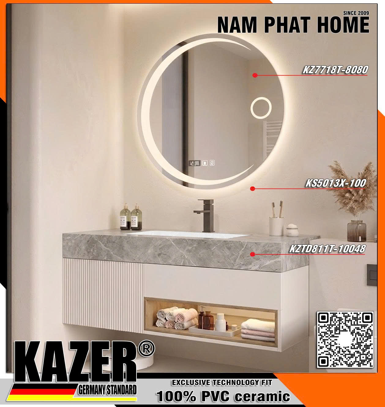 Tủ Lavabo KAZER KZTD811T-10048 +  Gương KZ7718-8080 (1)