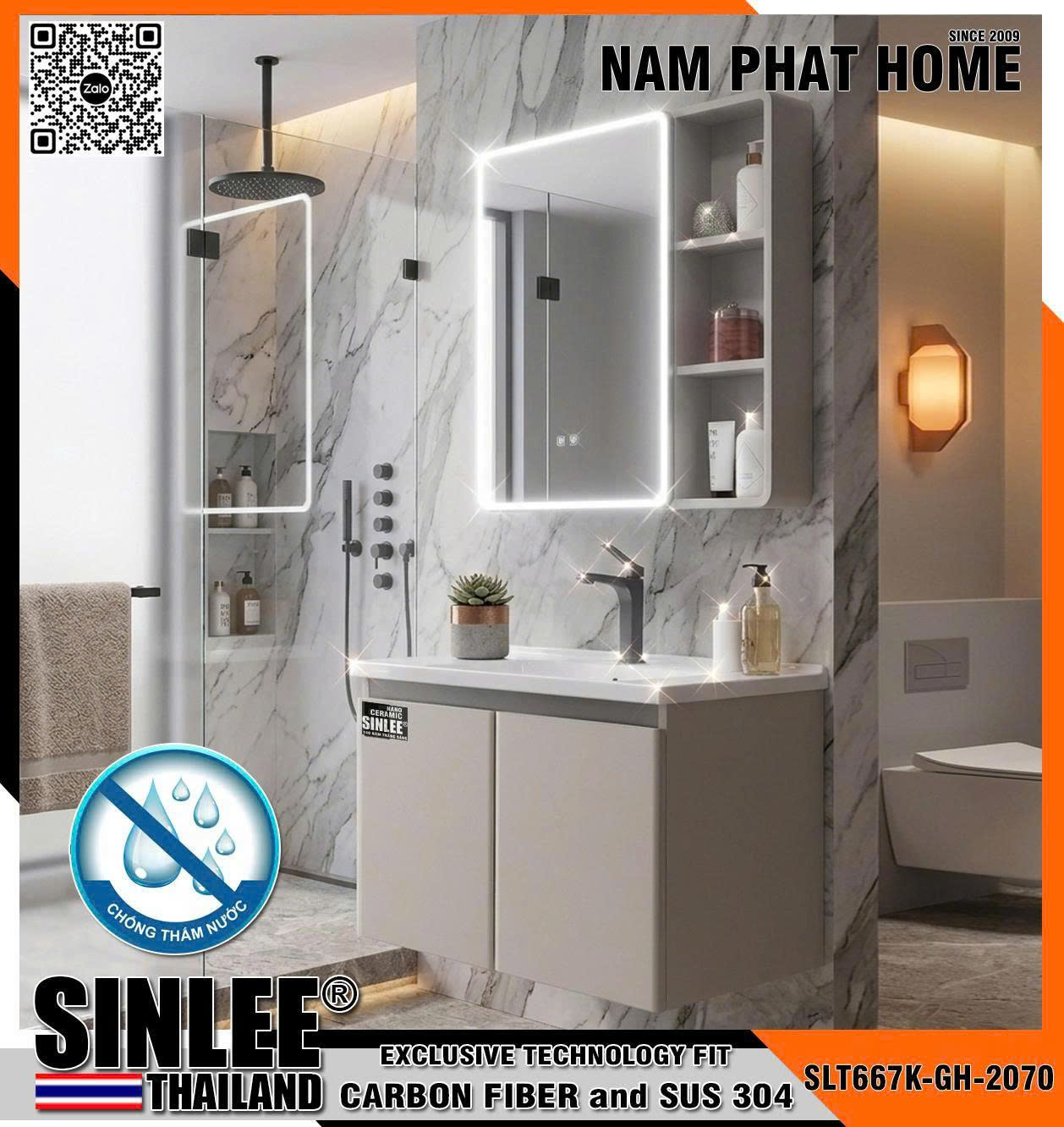SLT667K-GH-2070 - LAVABO TỦ SINLEE - HỢP KIM NHÔM - MÀU KEM - KT 600x470mm
