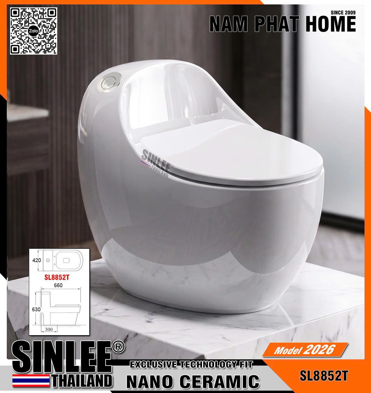 SL8852T – BỒN CẦU TRỨNG MÀU TRẮNG SINLEE