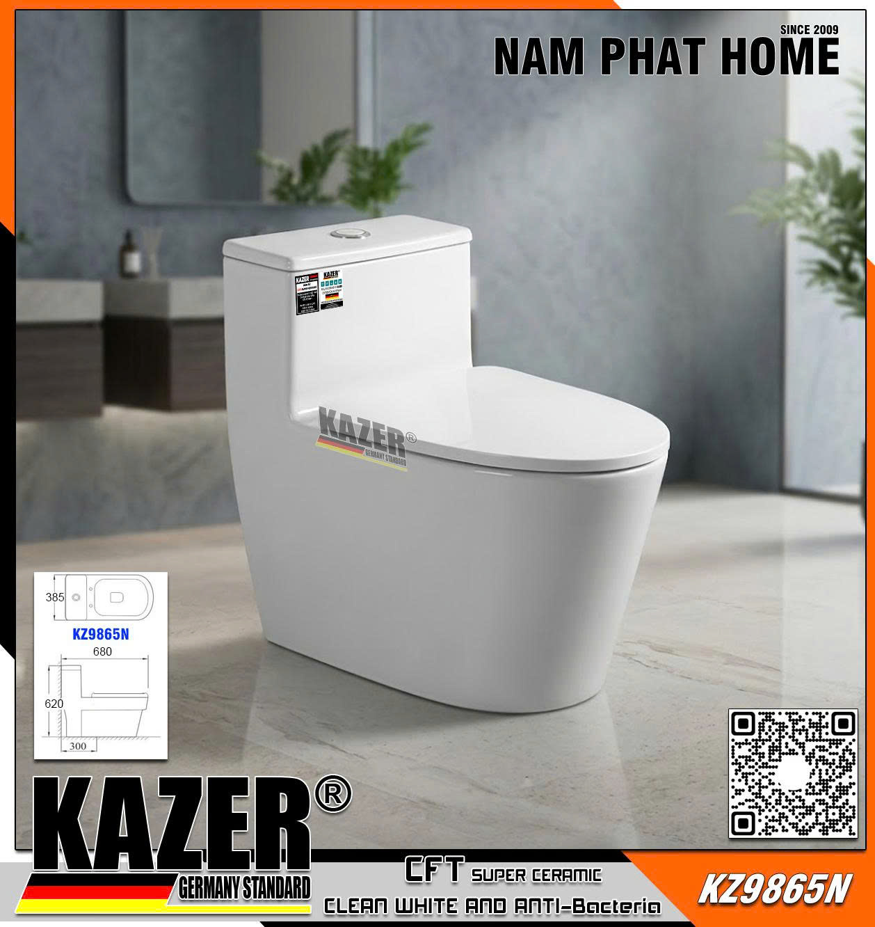KZ9865N - BỒN CẦU 1 KHỐI  KAZER