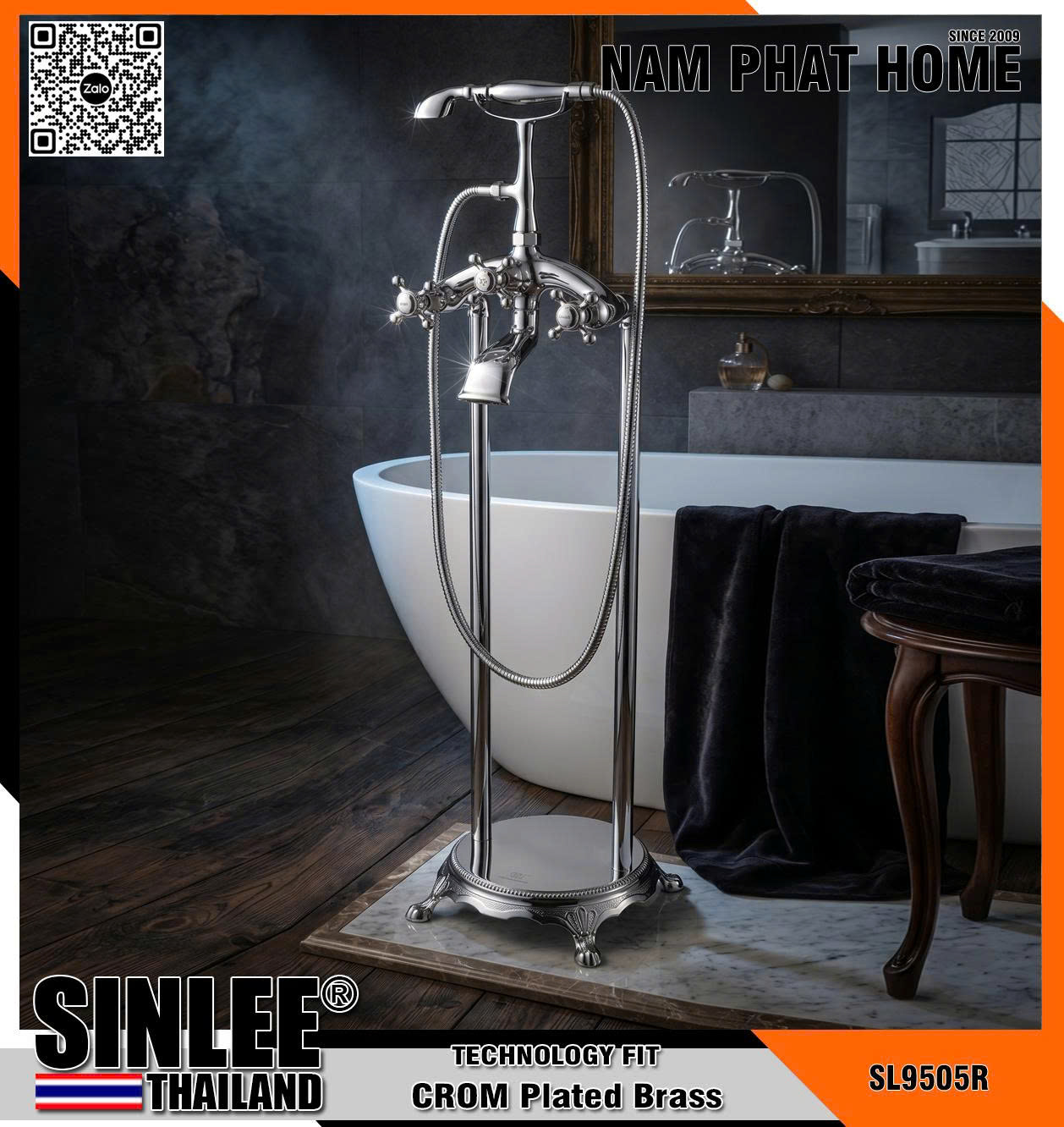 SL9505R – SEN CÂY BỒN TẮM SINLEE, ĐỒNG CỔ ĐIỂN MÀU MẠ CROM