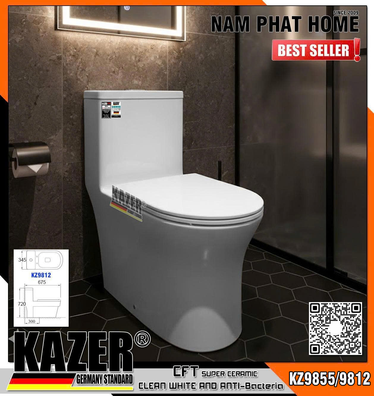 KZ9812 - BỒN CẦU 1 KHỐI KAZER 