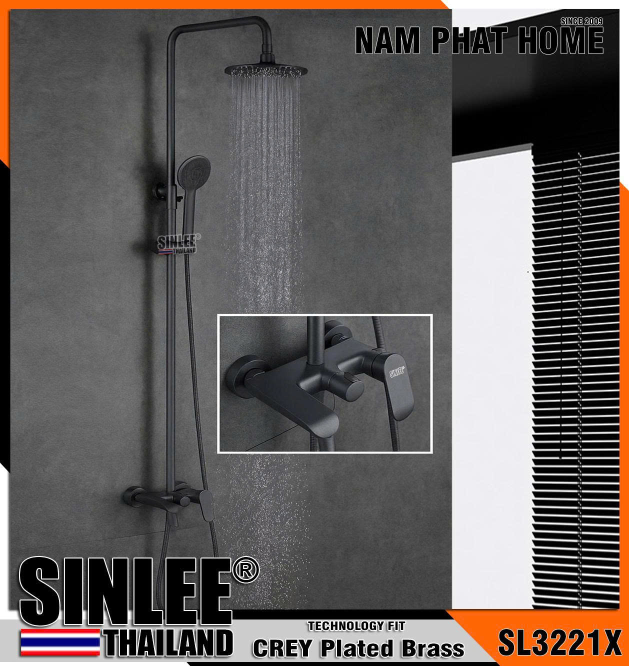 SL3221X - SEN CÂY TẮM ĐỨNG ĐỒNG THAU MÀU XÁM