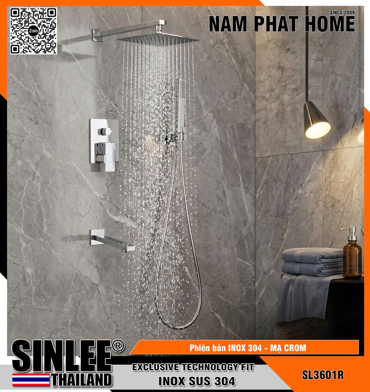 SL3601R - SEN ÂM TƯỜNG SINLEE VUÔNG THAU, MẠ CROME