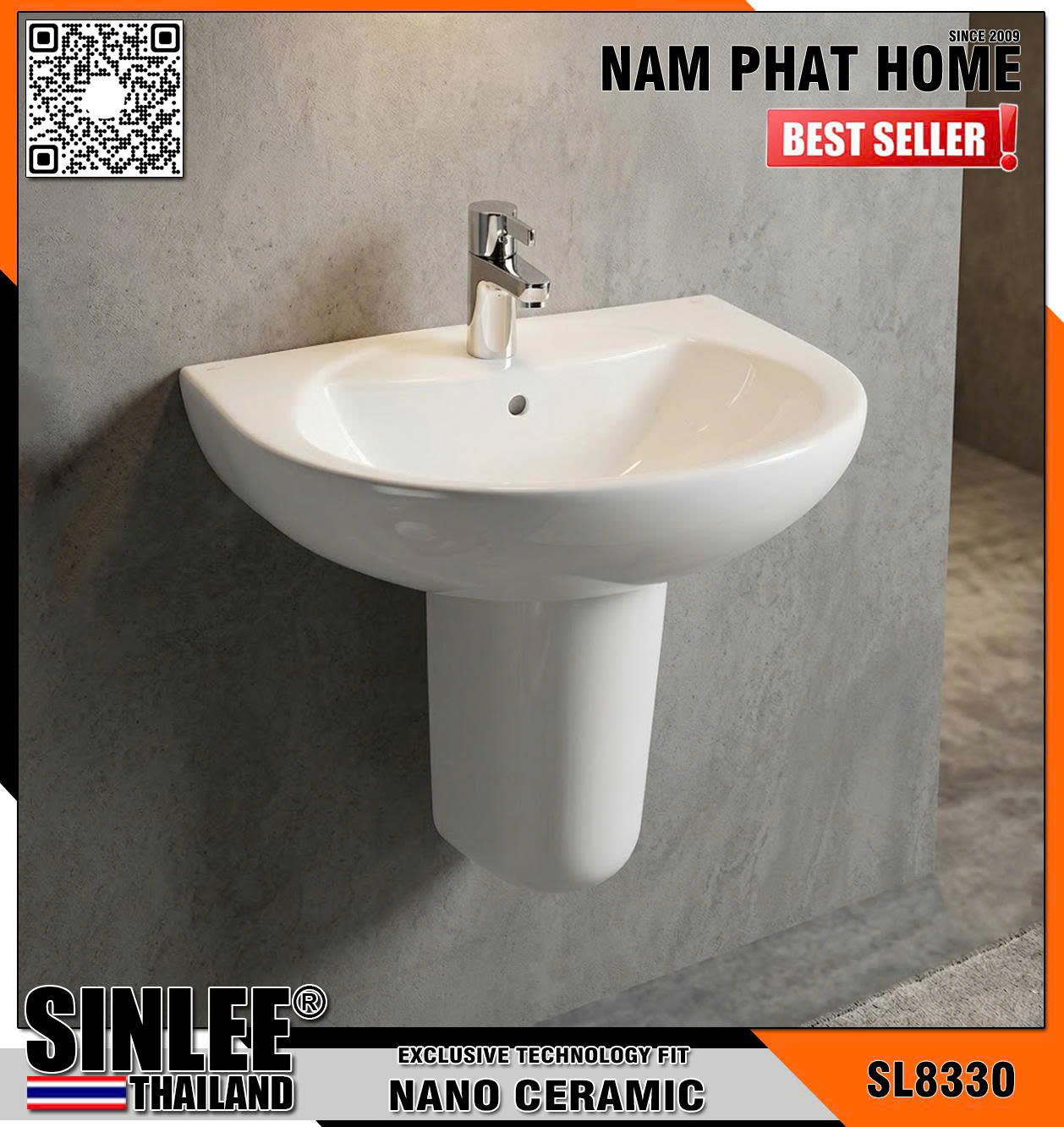 SL8330 – LAVABO SỨ TREO TƯỜNG 330 SINLEE ,CÓ KÈM CHÂN TREO